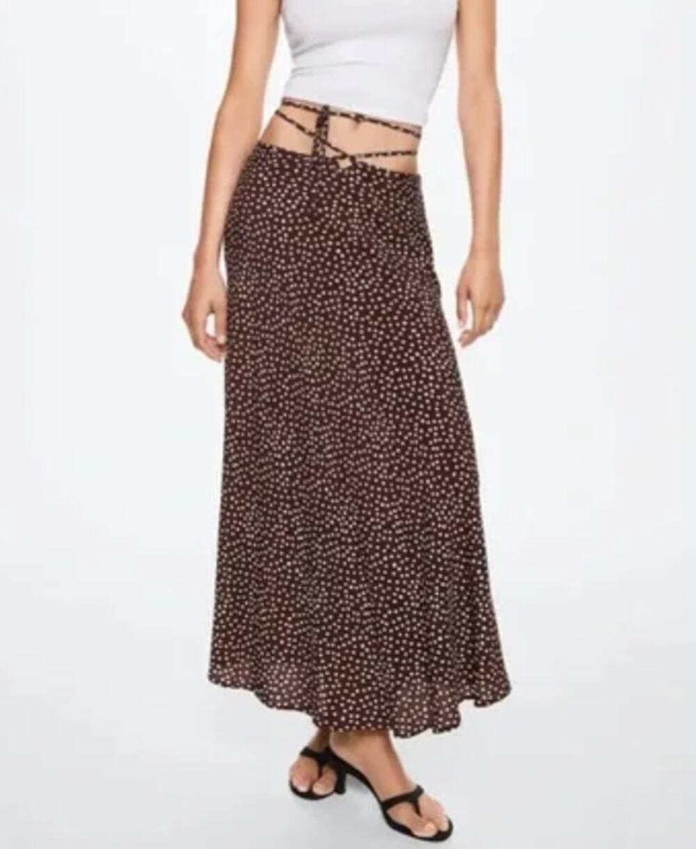 NWT Mango Brown White Polka Dot Maxi Midi Skirt XXS